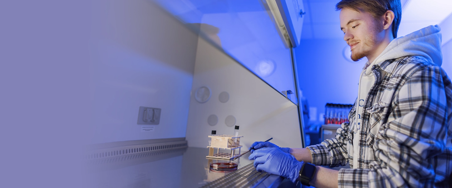 male student in biomedical sciences lab