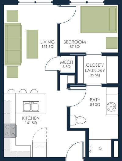 Sage 1-Bedroom Floor plan