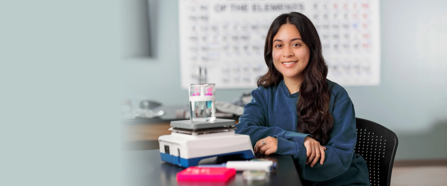 female student in health sciences classroom